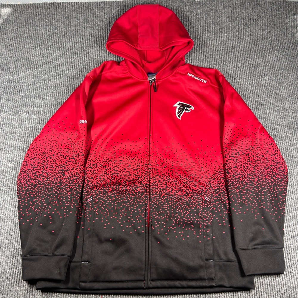 Reebok Hoodie Mens XL NFL Atlanta Falcons Onfield Full Zip Red Black Gradient